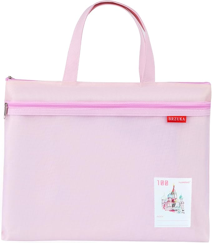 Mesh Zipper Pouch 11x13.7 in, A4 Double Pocket Waterproof File Bag with Handle, Document Storage for School/Travel/Office/Cross Stitch/Puzzle (Pink)