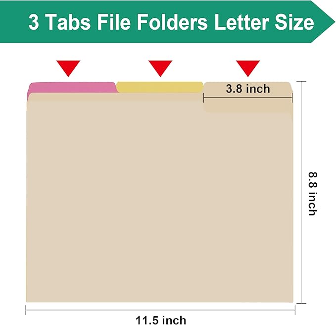 pmybupo 18 Pack Manila 1/3 File Folders,1/3 Cut Tab Letter Size,Great for Organizing and Easy File Storage,Per Box