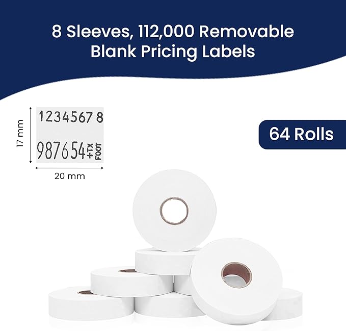 Perco Removable Adhesives White Labels for Monarch 1136 Price Gun - Case of 8 Sleeves - Pack of 112,000 Pricemarking Labels