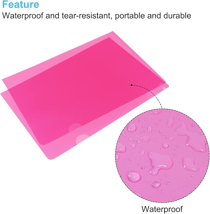 PATIKIL L Type Folders 24 Pack A4 Plastic File Project Pockets Clear Paper Document Jacket Sleeve for Office, Pink