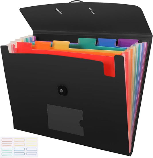 7 Pocket Accordian File Folders, Expanding File Folder A4 Letter Size Paper Portable Document Organizer-Black