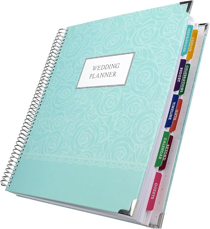 Global Printed Products Wedding Planner 9x11 Hardcover Organizer, Bookmark, Planning Stickers, Business Card Holder, and Pocket Folders