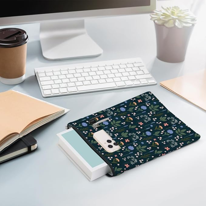 Wildflower Pattern Book Lovers Gifts Waterproof Book Sleeve Book Pouch Book Protector with Zipper and Front Pocket BookCover Case for Women Girl Readers Librarian Book Accessories Book Club Gifts