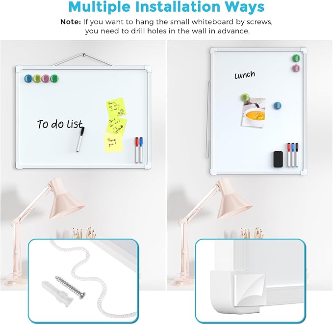 MaxGear Double-Sided Dry Erase Board for Wall, 16"x12" Hanging Whiteboard, Small Dry Erase White Board with 3 Markers and 4 Magnets, Portable Whiteboard for Planning, Drawing, Memo, to Do List