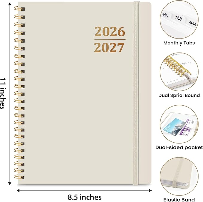 8.5" x 11" Academic Planner 2026-2027, Weekly & Monthly Calendar Planner Book, July 2026 – June 2027, Large Hardcover Organizer with Tabs, Perfect for Teachers, Students, Women & Men – A4, Beige