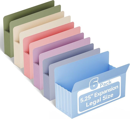 Ansook Legal Size Expanding File Folders,6 Pack Large Capacity 5.25" Expandable File Folders,Accordion File Organizer for Desk Cabinet,with Straight-Cut Tab,Office School Supplies