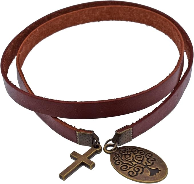 BLBMH Genuine Leather Bible Bookmark | Tree of Life Cross with Ribbon | Christian Gifts for Women Men Book Lovers Mom -LB1