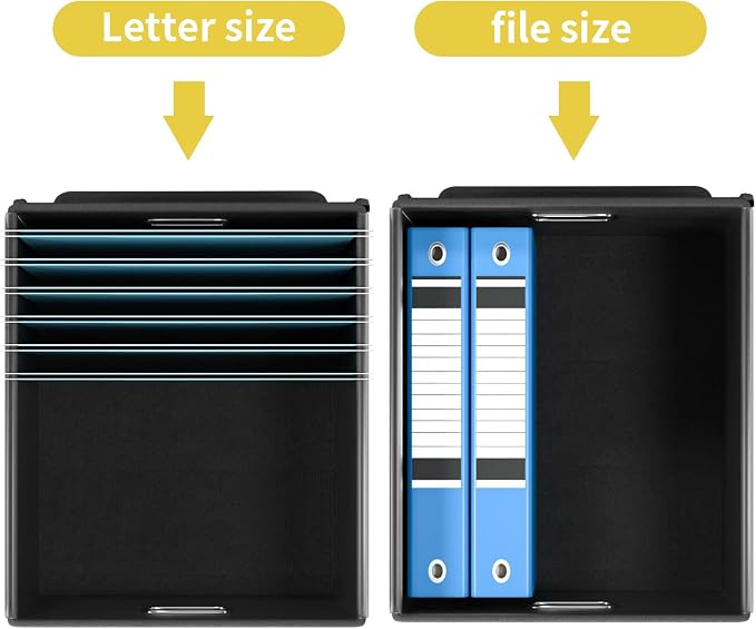 File Organizer Box with Lid, Collapsible File Folder Organizer for Office Document Storage, Filing Box with Plastic Slide for Letter Size Hanging Files(1 Pack, Yellow)