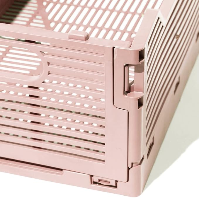 OnDisplay Stackable Folding Desk/Beauty/Closet Storage Crate - Foldable Space Saving Bins for Home Kitchen Classroom Office Vanity Bathroom Pantry (3pk Medium - With Letters, Blush Pink)