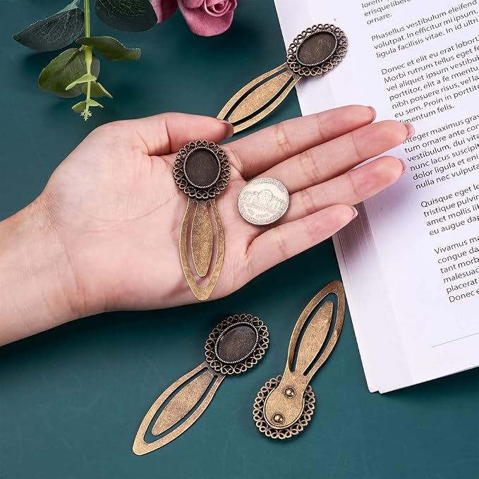 FASHEWELRY 10Pcs Antique Bronze Bookmark Pendant Blank Tray 18x13mm Oval Bezel Base Cabochon Setting Charms