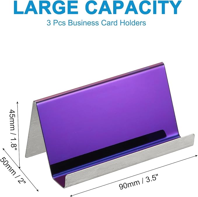 PATIKIL Business Card Holder for Desk, 3Pcs Business Card Holders Stainless Steel Card Stand Organizer Cards Display for Office Exhibition, Purple