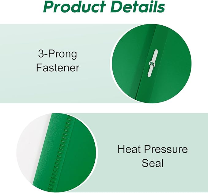 6-Pack Green Plastic Folders with Pockets and Prongs,2-Pocket Folders with 3 Fasteners, Holds US Letter Size Paper for School/Office/Home