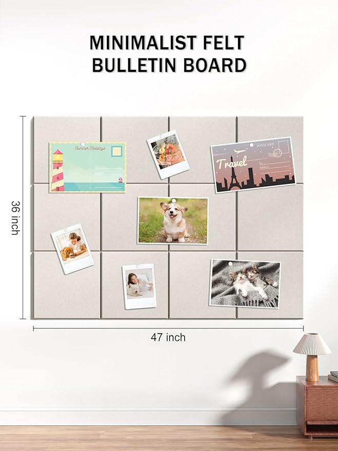 Hsurbtra Large Cork Board for Wall 47 x 36 Inch, 12 Pack Felt Bulletin Notice Board with Pushpins for Office Home School Farmhouse Wall Decor, Beige