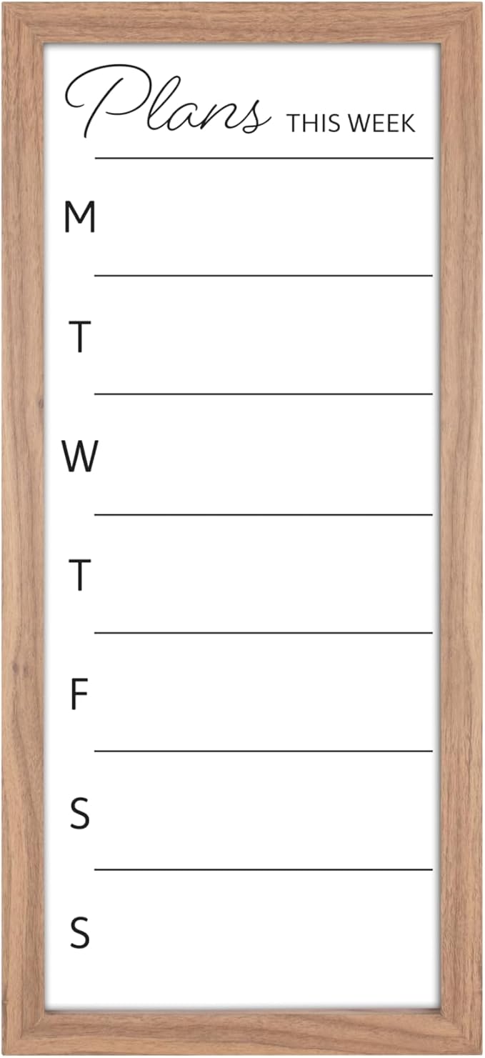 MCS Dry Erase Weekly Planner 11x24 Walnut Framed Calander Whiteboard for Wall, Plan Your Week with Family Weekly Planner for Dinners, Sports, Events & More