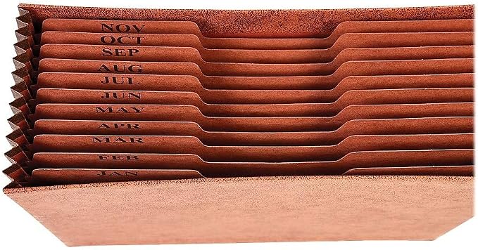 Staples Heavy‑Duty Expanding File, Jan–Dec Monthly Index, Letter Size, Durable Brown Redrope Construction