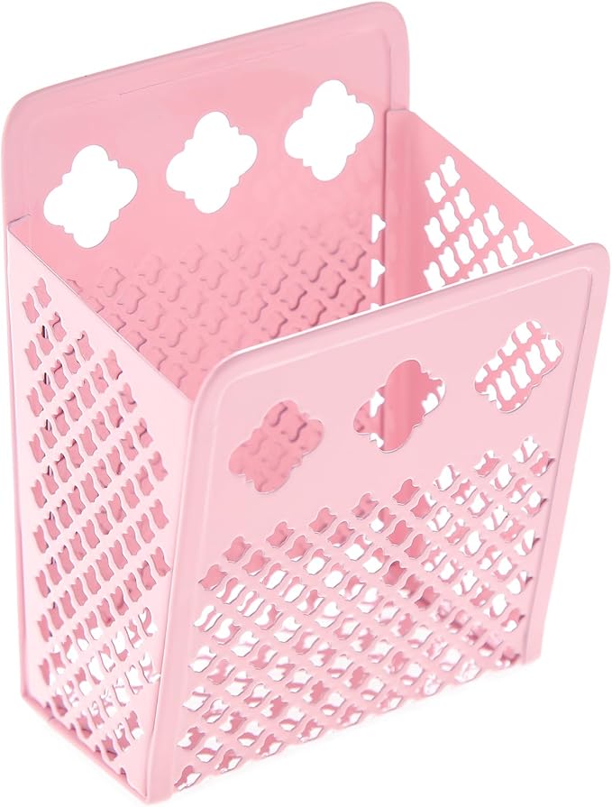 Magnetic Pen Holder, Mesh Metal Strong Magnet Dry Erase Marker Holder Pencil Organizer Small Items Basket for Refrigerator, Whiteboard, Locker Accessories-Pink, Pack of 1, Blush, New-Z008