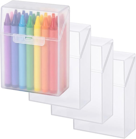 Clabby 4 Pcs Plastic Crayon Organizer Case for 24 Count Crayons Kids Art Supply Storage Box with Lid, Portable Holder for Classroom Home Travel, Fits Standard 24-Pack Crayon (Clear)