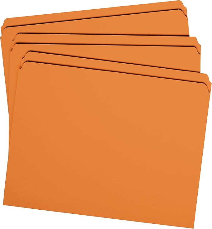 Smead File Folder, Reinforced Straight-Cut Tab, Letter Size, Orange, 100 per Box (12510)