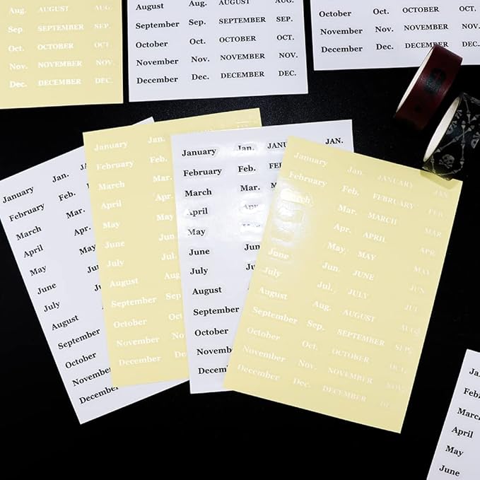 Month Planner Stickers - 10 Sheets 480pcs Tab Stickers, Clear Black & White Font Removable Waterproof Vinyl Monthly Cash Envelope Sticker Labels for Finance Planner
