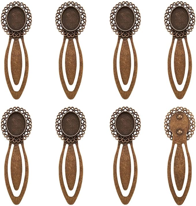 FASHEWELRY 10Pcs Antique Bronze Bookmark Pendant Blank Tray 18x13mm Oval Bezel Base Cabochon Setting Charms