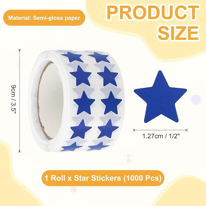 PATIKIL Star Stickers Roll 1/2", 1000 Pcs Self-Adhesive Reward Stickers Star Labels for Behavior Chart Classroom Teacher Supplies and DIY Craft, Blue