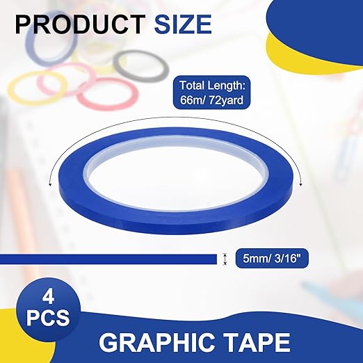 MECCANIXITY Whiteboard Tape 3/16" / 5mm Self Adhesive Graphic Chart Line Tape 72 Yard Grid Marking Stickers for Pinstripe Dry Erase Board Scrapbooking DIY Art Crafts, Blue, Pack of 4