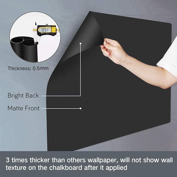 ZHIDIAN Magnetic Chalkboard Contact Paper for Wall, 60" x 36" Non-Adhesive Back Chalkboard Wallpaper, Blackboard Wall Sticker with Chalks for Home/School/Playroom