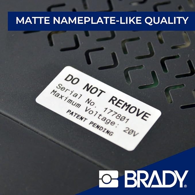 Brady Metallised Polyester Pre-Sized Labels for Label Printer BMP51/BMP53/M511-360 Self Adhesive Printer Labels - Black on Light Grey (38,10 mm (W) x 12,70 mm (H)) - M5-29-428