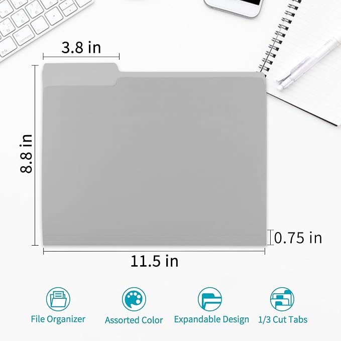 100 Packs Colored File Folders,Grey File Folders,Two Tone Color File Folder 8.5 x 11 Inch,1/3 Cut Tabs Letter Size,Manila File Folders for Office,School and Home,Organization
