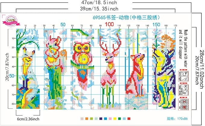 Zhenqing Woodland Animal Stamped Cross Stitch Bookmark Kit, 6 Fox, Squirrel, Owl, Deer and Wolf Designs on 11CT Printed Fabric for Adults and Beginners, DIY Reading Gift for Book and Nature Lovers