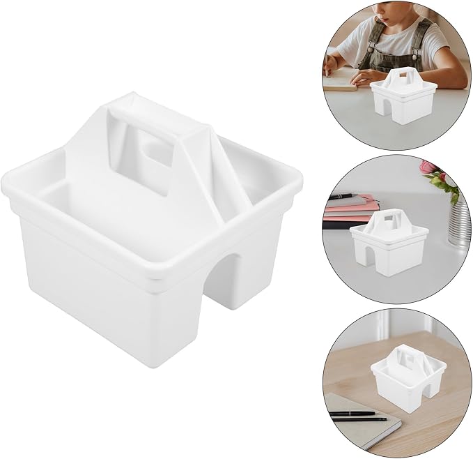 VILLCASE Multifunctional Plastic Caddy Organizer with Handle for Desk Storage Sturdy PP Material Pen and Pencil Holder Small Compartments for Office Supplies and Craft Tools White Desktop