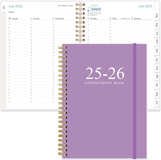 2025-2026 Appointment Book & Planner - 2025-2026 Daily Hourly Planner from July 2025 - June 2026, Weekly Appointment Book with 30-Minute Interval, Medium 6.4" x 8.5", Purple