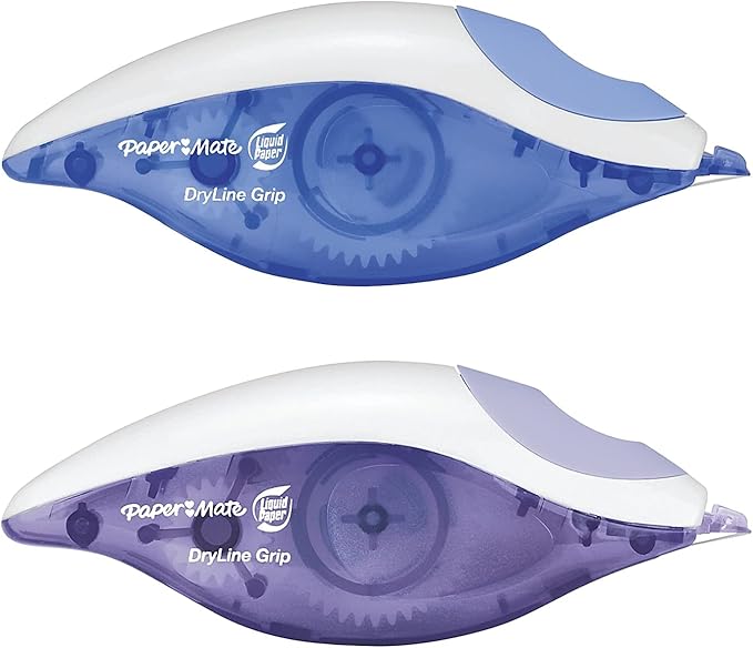 Liquid Paper 87813 DryLine Grip Correction Tape, 1/5-Inch x 335-Inch, Blue/Purple Dispensers, 2/Pack