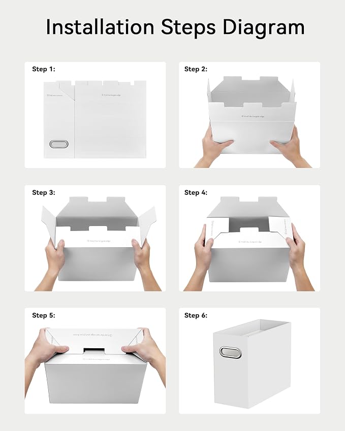 Oterri File Organizer Box, Portable Collapsible Cardboard File Folder Organizer with Handle for Letter Size Hanging Files, Document Storage Box for Home Office & Classroom (2 Packs, White)