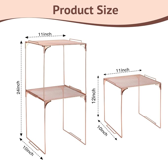 Locker Organizer Shelf Stackable Extra Locker Shelf for School Locker Organizer Storage Cabinet Accessories Suitable for School, Office, and Home use (2, Rose Gold)