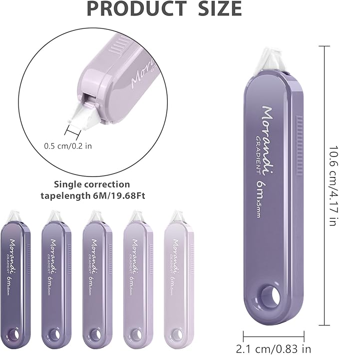 5-Piece Correction Tapes, Aesthetic Cute White Pull Out Tape, Quick Dry, Instant Correct, Easy to Use for School Office Supplies (Purple)