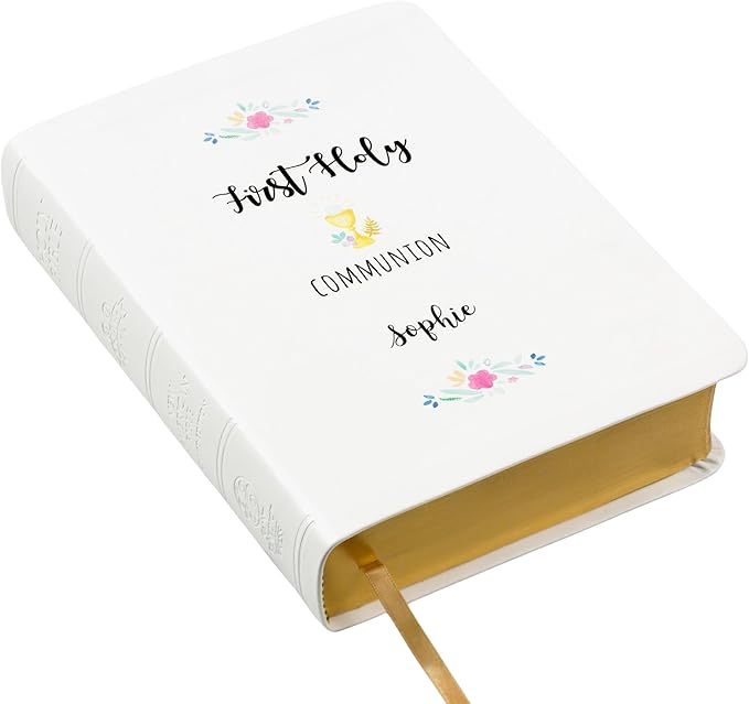 Personalized First Communion Bible with Name Engraved for Girls, White - NABRE Translation, Custom Holy Bible for Study & Communion, Religious Christian Catholic Keepsake Gift