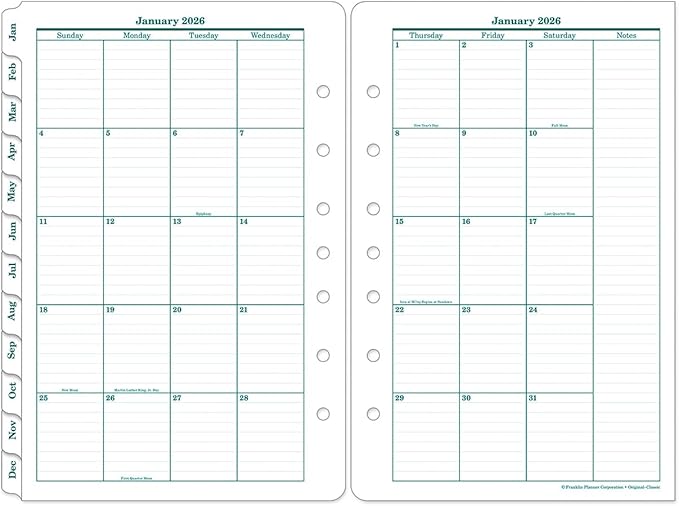 FranklinCovey - Original Ring-Bound Planner Refill - Two Page Per Month Calendar Tabs (Compact, Jul 2026 - Jun 2027)