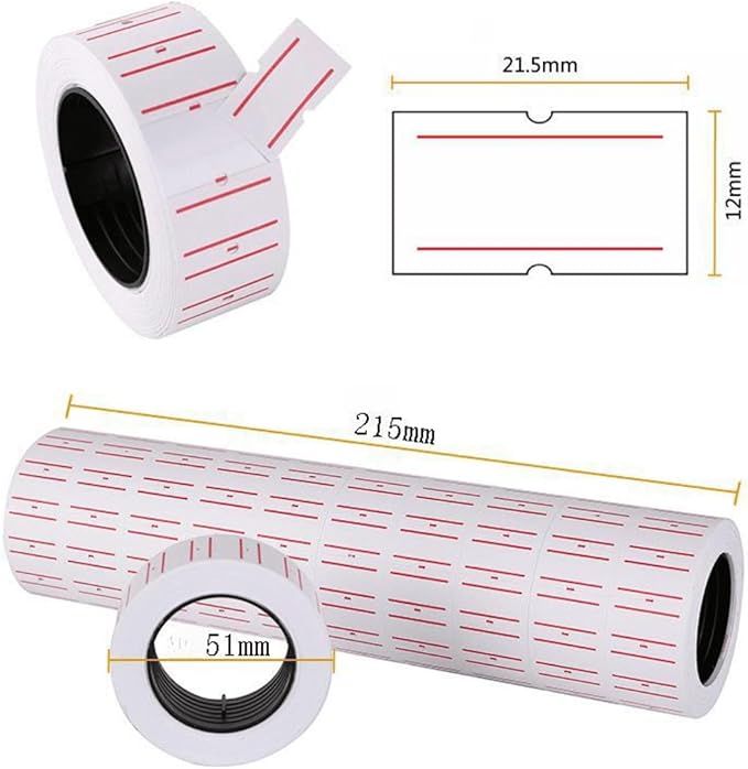 MX-5500 Price Labels, Adhesive Sticker Marker Label, 10 Rolls Sticky Paper Labels for Price and Date Guns,1 Line 5000 Labels, 1pcs Ink Roll Included (10roll Pink) (White+2 red line)
