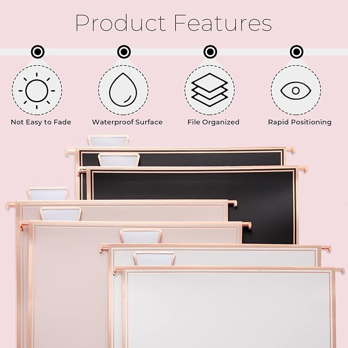 Y YOMA 6 Pack Rose Gold Hanging File Folders with Pocket Letter Size Decorative File Folder Cute Pretty Hanging Folder for Office Home School with 1/5-Cut Adjustable Tabs, Inner Storage Pockets