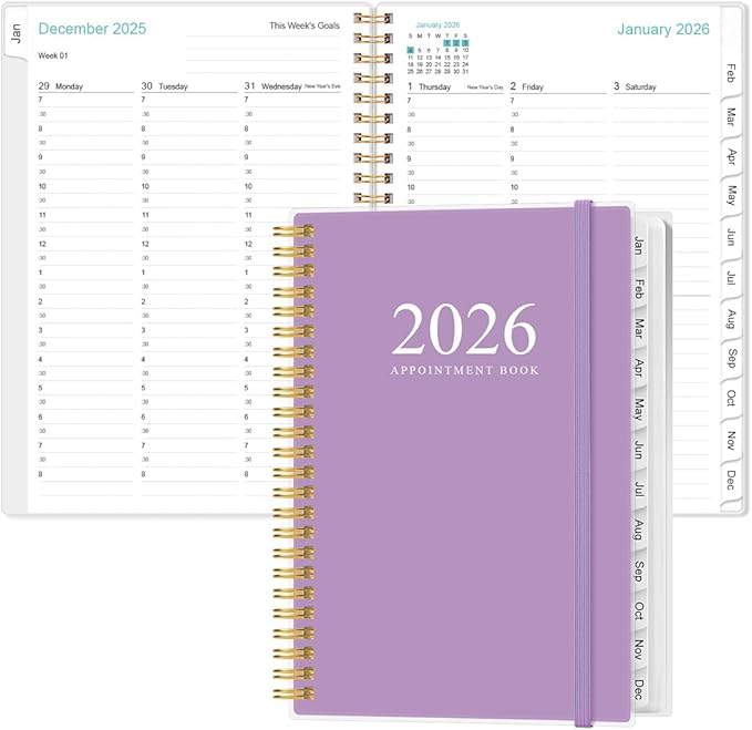 2026 Appointment Book & Planner - 2026 Daily Hourly Planner from January 2026 - December 2026, Weekly Appointment Book with 30-Minute Interval, Medium 6.4" x 8.5", Purple