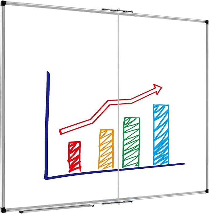 XBoard Magnetic Whiteboard 48 x 48 Inch, Foldable Dry Erase White Board with Aluminium Frame & Marker Tray 4' x 4', Wall Mounted Folding Message Presentation Board