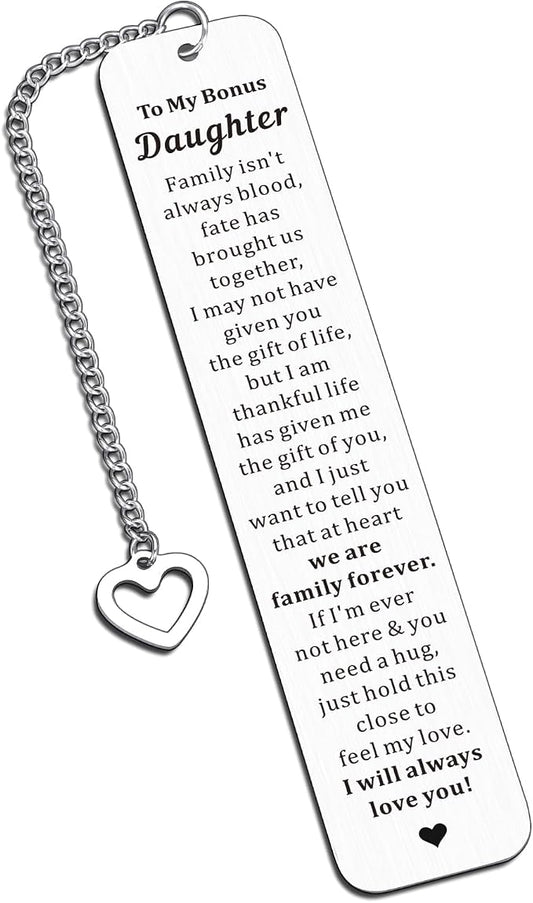 Bonus Daughter Gifts - to My Bonus Daughter Bookmarks, Unbiological Daughter Gifts, Stepdaughter Gift from Stepmom, Stepdaughter Back to School Going to College Birthday Gift