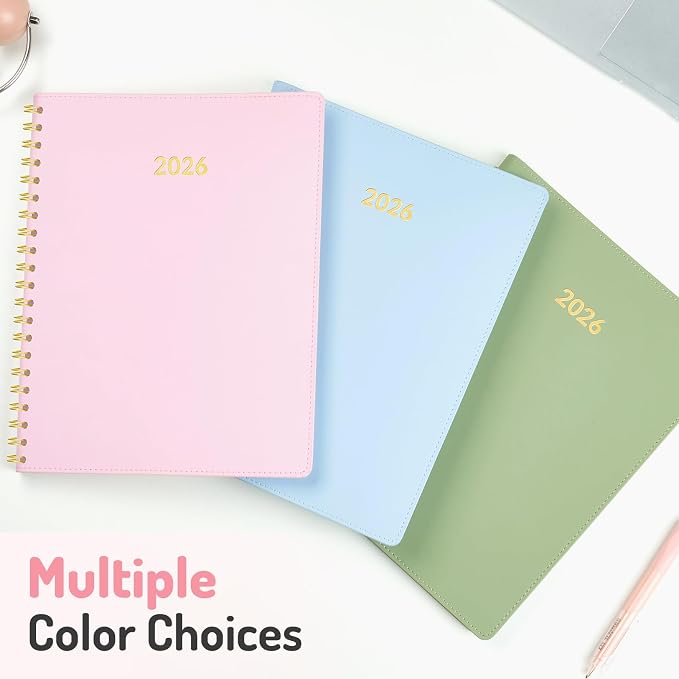 Forvencer 2026 Planner Weekly and Monthly, Jan 2026 -Dec 2026, Vegan Leather Cover Calendar Planner, 8.5" x 11" Agenda with Color Tabs, Inner Pocket, Spiral, 2026 Planner for Office School Supplies