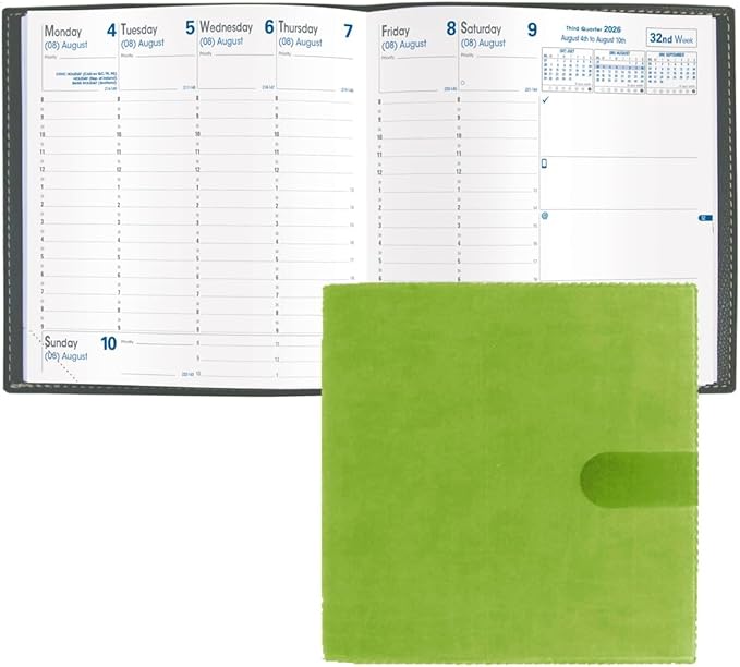 Quo Vadis 2026 Executive - Weekly Planner - 13 Months, Dec. to Dec. - 6 1/4 x 6 1/4" - Smooth Faux Suede Texas Bamboo Green Cover- Time Management Appointment Organizer
