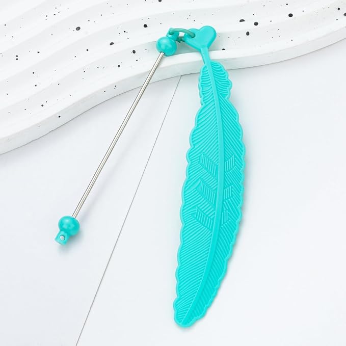 15 Packs Beadable Bookmarks with Bar Bulk Feather DIY Blank Bookmark for Beads Jewelry Pendants Charms Beading Book Make Marks Craft Colorful (14 Colors, 15 Packs)