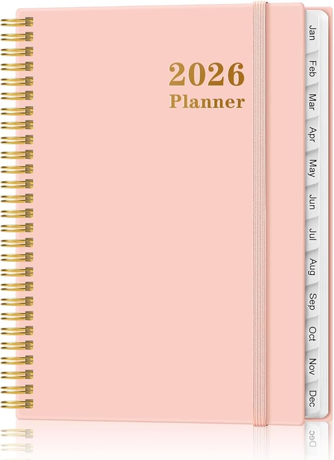 Planner 2026 For Women & Men - Monthly and Weekly Calendar Planner from January 2026 - December 2026, Student Planning with 12 Tabs for Office School Supplies, Inner Pocket, 8.5" x 11", Pink