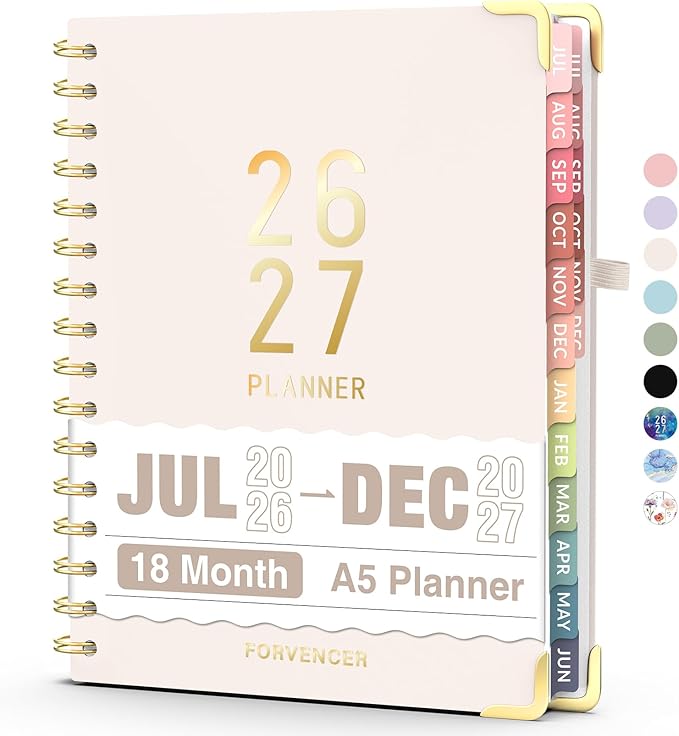 Jul 2026 - Dec 2027 Planner, Forvencer 18 Month Academic Planner 2026-2027, 6.3" x 8.4", Calendar Planner Weekly and Monthly, Daily Agenda Book, College School Supplies for Student Teacher, A5, Beige