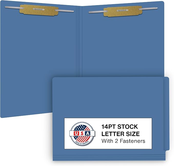 Blue File Folders, Doctor Stuff, Letter Size Reinforced End Tab Folder with 2" Bonded Fastener on Inside Front and Back, 14 pt Stock, Carton of 250
