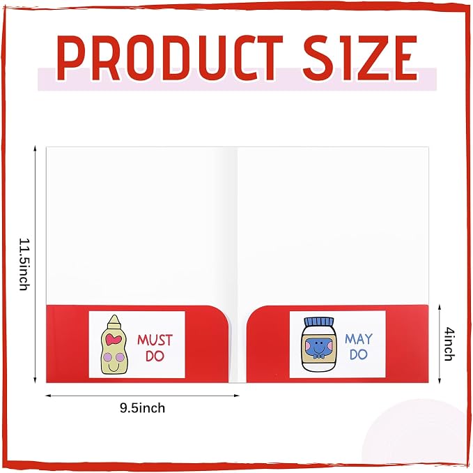 MotiMind 6 Pcs Ketchup Folders with Pockets 11.5 x 9.5 inches Cute Coated Paper 2 Pocket Folders for School Office Business Home